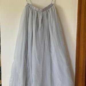 Silver Tulle Floor-length Skirt